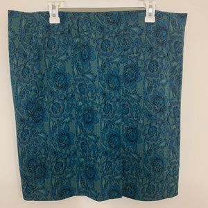 J Jill Blue Green Floral Midi Skirt
